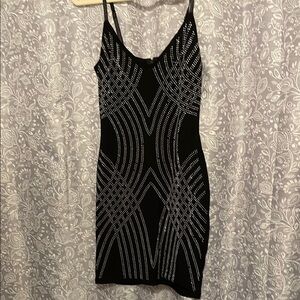 Black Sequin Bodycon Mini Dress with Spaghetti Straps